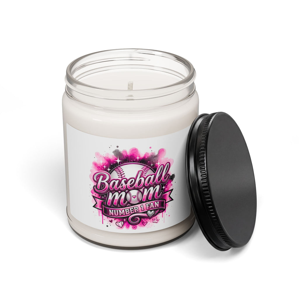 Baseball Mom Soy Candle — Scented 9oz Jar ("Baseball Mom: Number 1 Fan")
