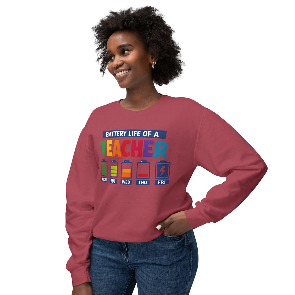 Teacher Battery Life Crewneck Sweatshirt — Funny Teacher Appreciation Gift