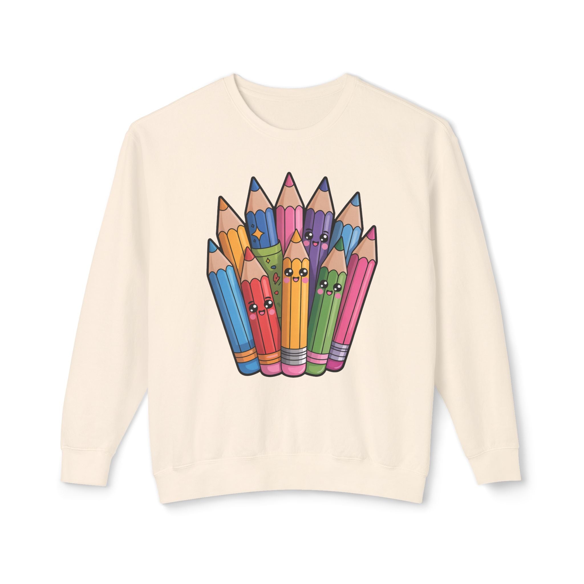 Cute Rainbow Pencil Crewneck Sweatshirt — Kawaii Colored Pencils Graphic