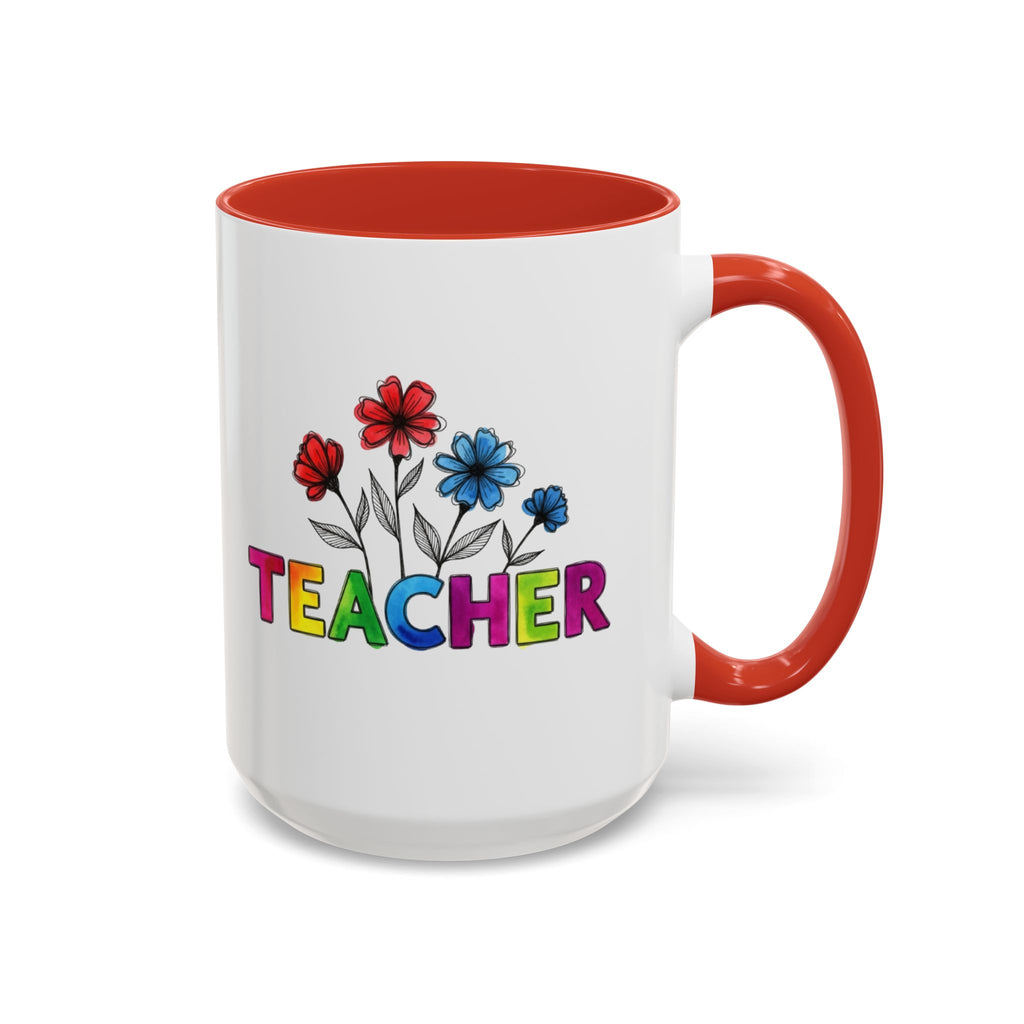 Teacher Floral Accent Coffee Mug — Colorful "TEACHER" Gift (11/15oz)