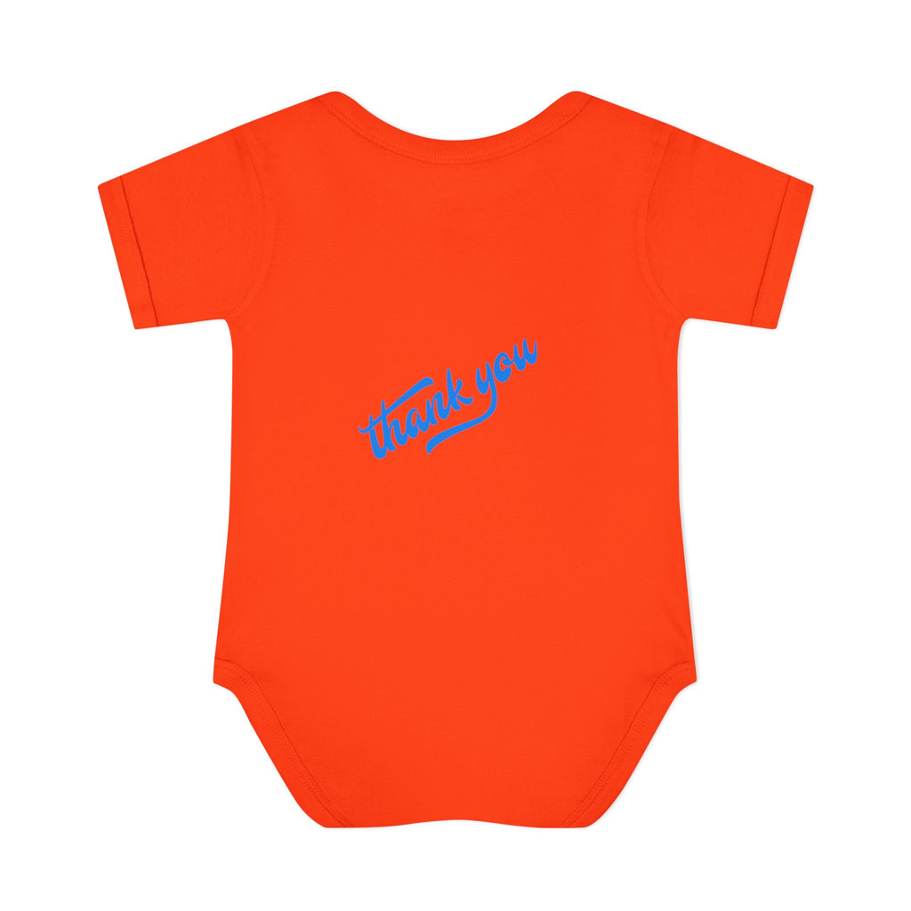 Infant Bodysuit — "Hey Baby Here, Watch Your Language" Cute Newborn Onesie (Back ‘Thank You’)
