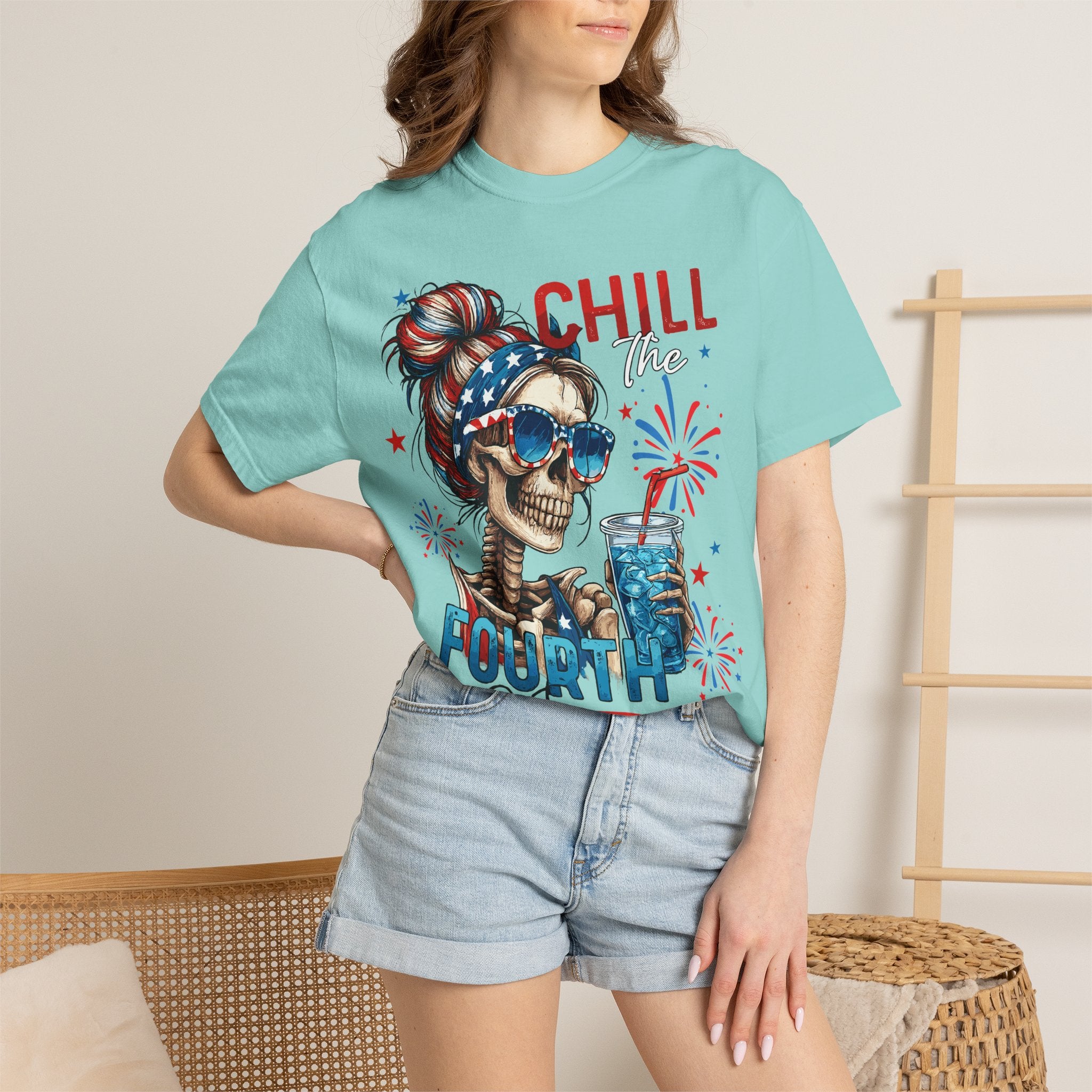 Fourth of July Skull T-Shirt — "Chill the Fourth Out" Patriotic Graphic Tee