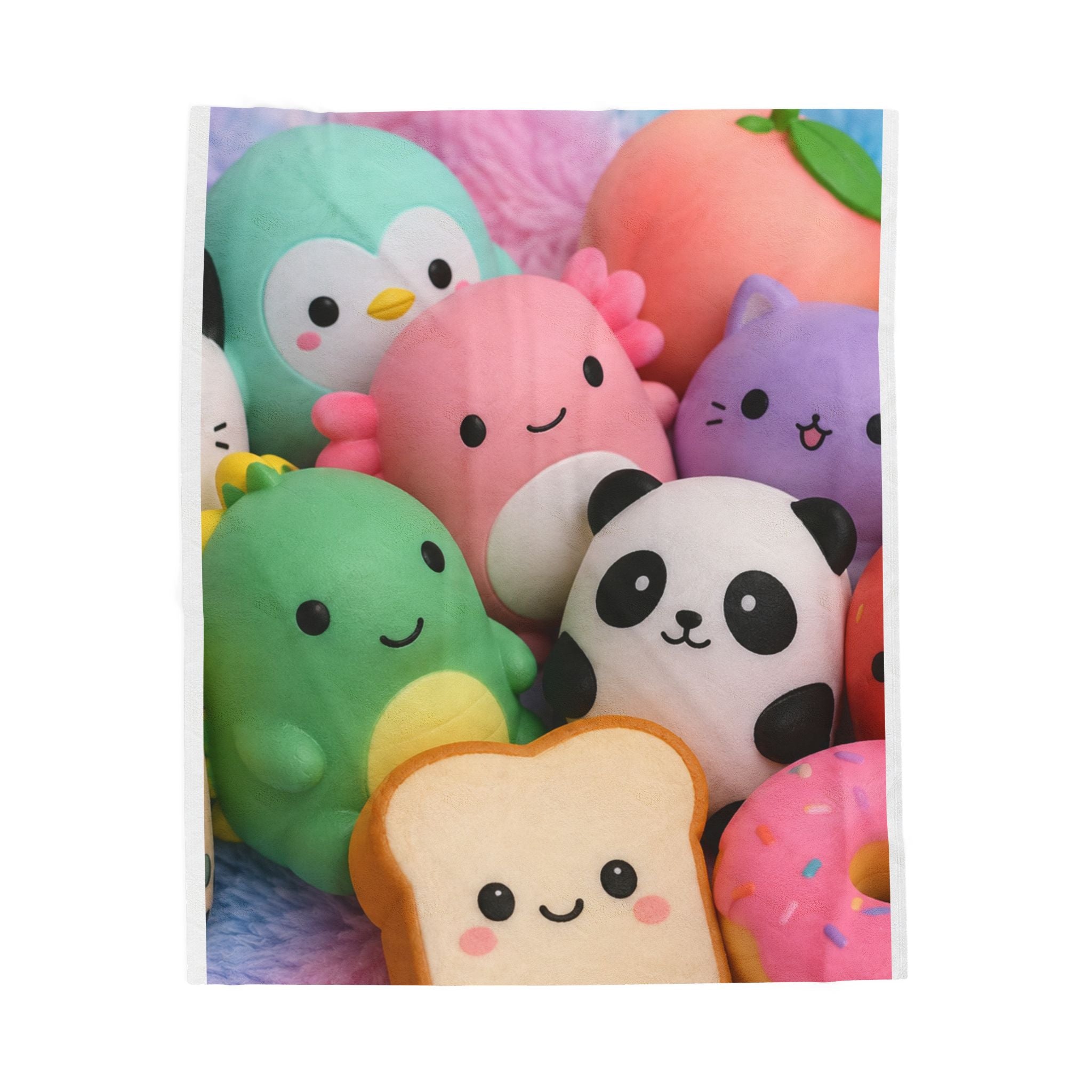 Plush Friends Velveteen Blanket – Cute Kawaii Stuffed Toy Print