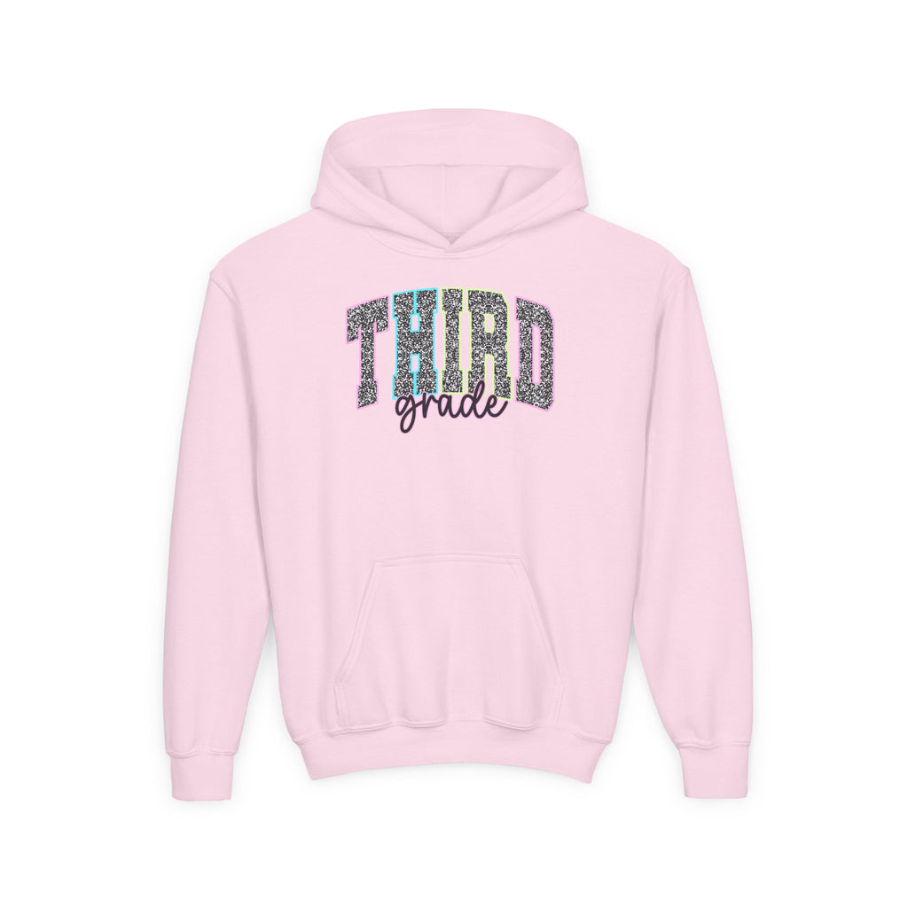 Third Grade Glitter Youth Hoodie — Back to School Pullover for Kids