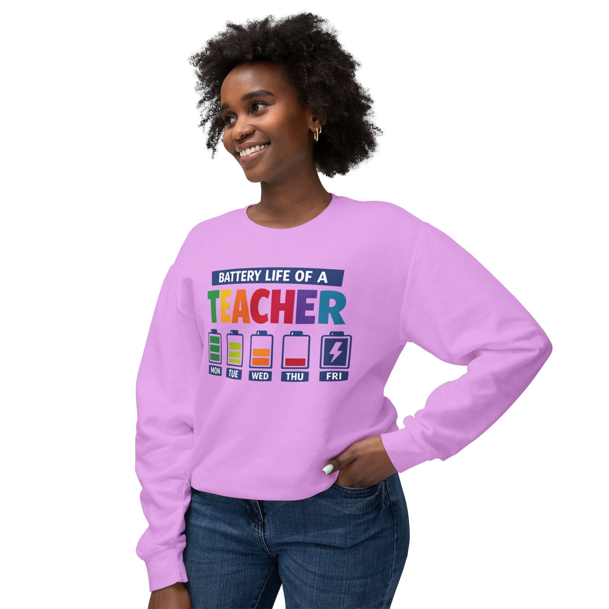 Teacher Battery Life Crewneck Sweatshirt — Funny Teacher Appreciation Gift