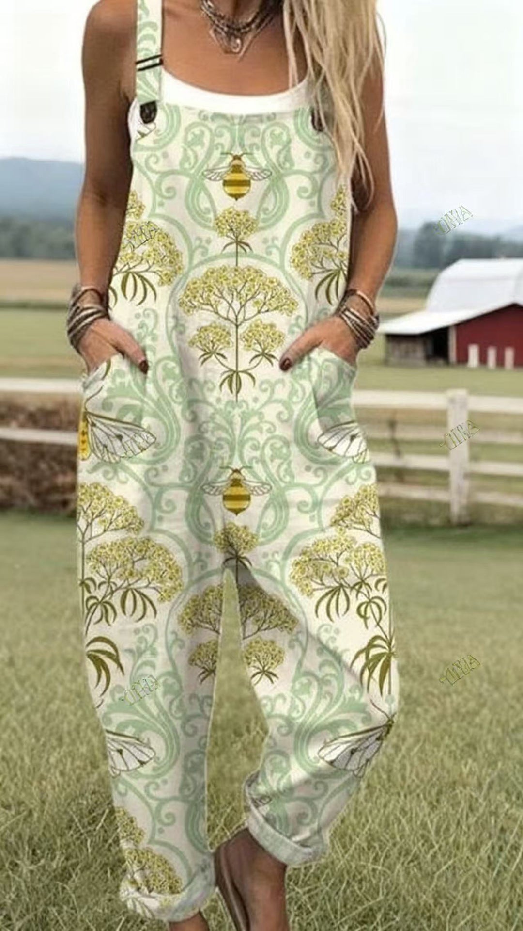 Printed Button Suspenders Casual Pants Suspenders