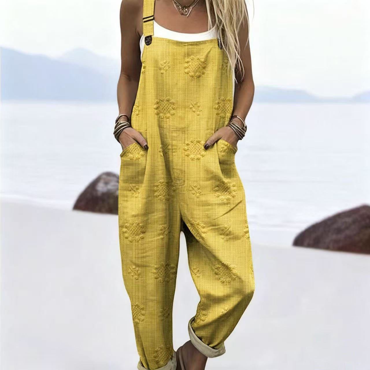 Printed Button Suspenders Casual Pants Suspenders